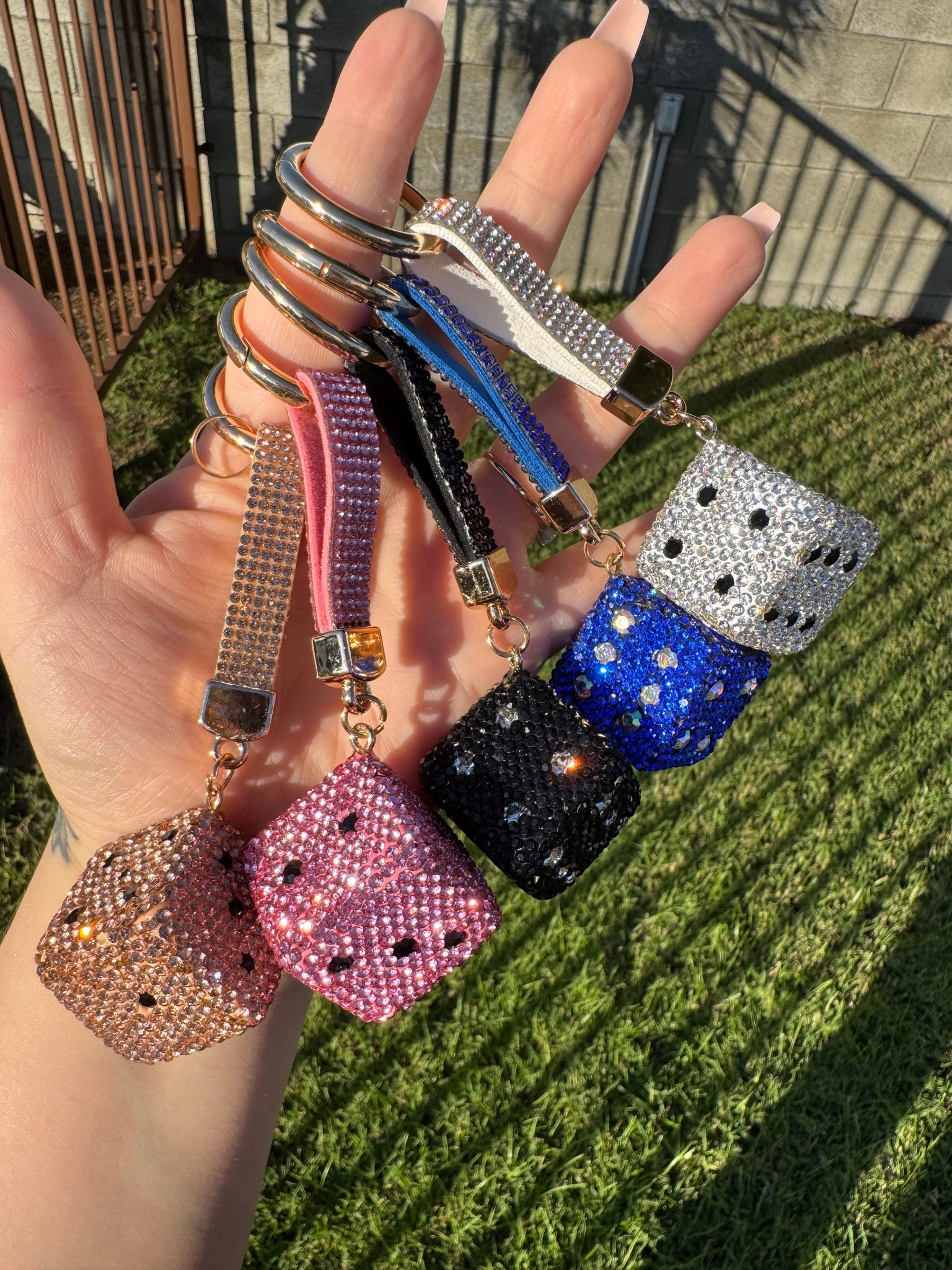 Rhinestone dice keychain